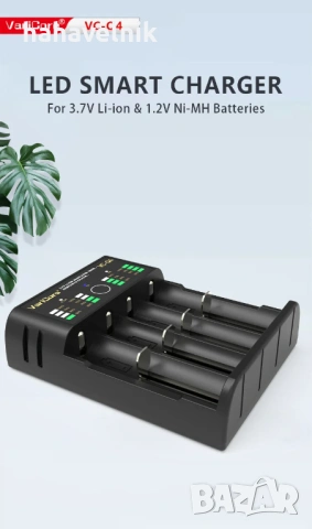 Универсално зарядно VariCore VCQ4 3.7V Lithium 18650 26650 21700 18500 18350 1.2V NI-MH Ni-Cd AA AAA, снимка 7 - Друга електроника - 53957963