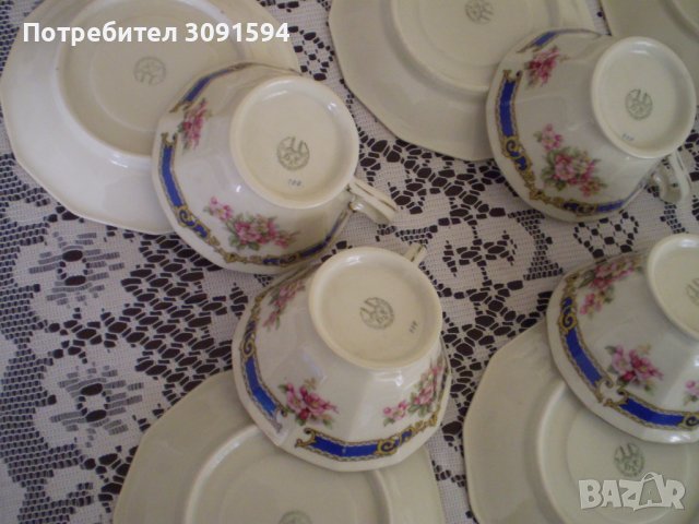 Стар сервиз за ЧАЙ порцелан SCHLAGGENWALD BOHEMIA Бяло синьо злато Рядка находка, снимка 9 - Антикварни и старинни предмети - 40197046