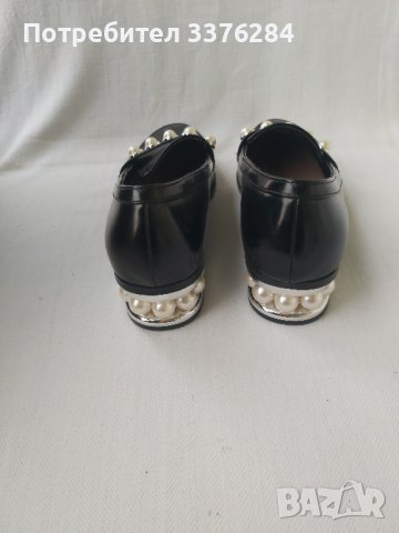 НОВИ Черни кожени елегантни обувки с перли, снимка 12 - Дамски елегантни обувки - 40488526