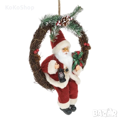 Коледен венец с Дядо Коледа-30 см./вениц/венец за коледна украса, снимка 2 - Декорация за дома - 52445685