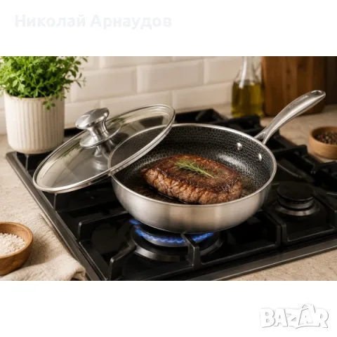 Тиган Уок с капак Goldmann Fusionhex Pro GM 1128-28WK, 28x8.5 см., Незал. Покр., Неръж. стомана