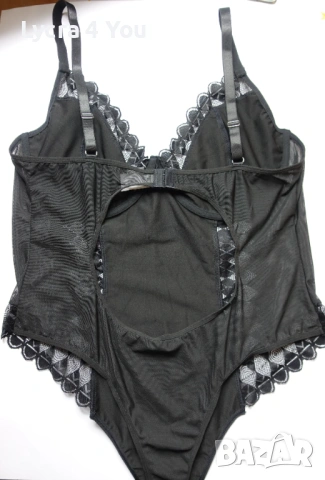 XL ново черно боди с еко кожа, дантела и тюл, снимка 5 - Бельо - 53375863