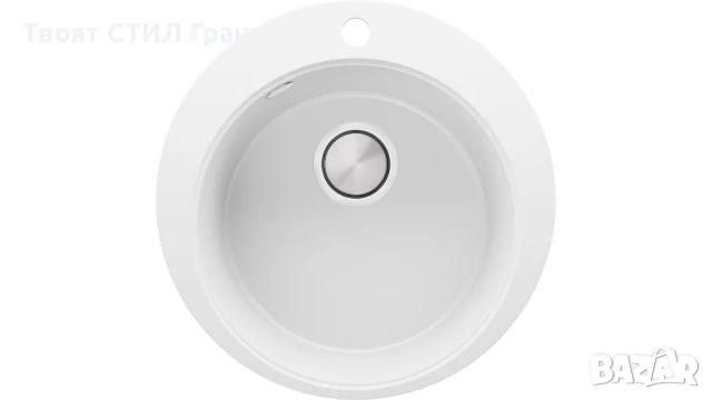 Бяла кръгла кухненска мивка от гранит Пиза 45 Top 500 x 500 мм, снимка 2 - Мивки - 50782881