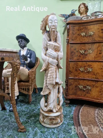 Уникална голяма антикварна колекционерска китайска каменна фигура статуетка , снимка 1