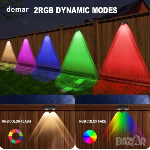 Соларни лампи за огради nibuuecer, 9 цвята и 11 режима на осветление, 60 лумена, 8 броя, снимка 3 - Соларни лампи - 50942812