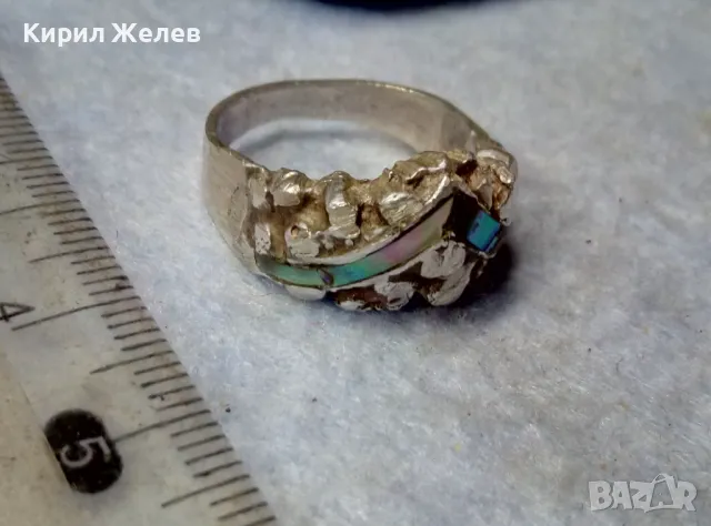 СТАР АРТ НУВО СТИЛ СРЕБЪРЕН ПРЪСТЕН СРЕБРО ВИСОКА ПРОБА ИНКРУСТИРАН РЪЧНО с КРАЛСКИ СЕДЕФ 41203, снимка 5 - Антикварни и старинни предмети - 50023756