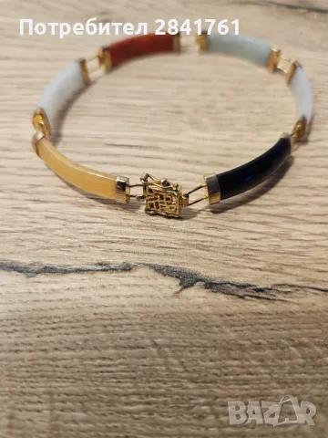 Антикварна сребърна гривна с жадеит, снимка 2 - Гривни - 49641474