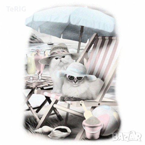 котки на плажа соларна тениска, снимка 2 - Тениски - 37374762