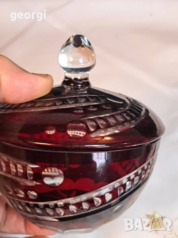 кристална бонбониера Bohemia рубинен кристал 29/3, снимка 4 - Антикварни и старинни предмети - 52341720