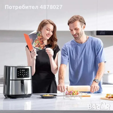 Фритюрник AirFry er Voltz OV51980M, 1400W, 5.5л., Горещ въздух, Таймер, до 200°C, Сив, 2 ГОДИНИ ГАРА, снимка 4 - Фритюрници - 55753561