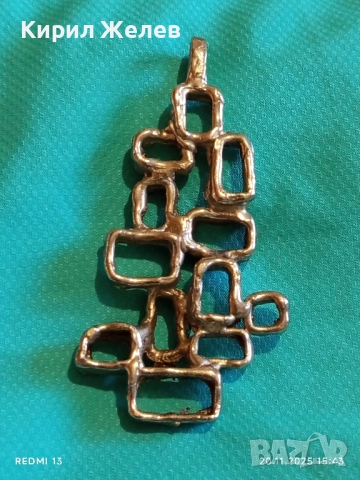 МЕТАЛЕН СРЕБРИСТ МЕДАЛЬОН КРАСИВ АЖУРЕН СТИЛ АРТ ПЕНДАНТ 52159