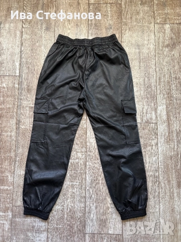 Нови висока талия черни разкошни мека кожа кожени дълги елегантни ежедневни панталони  карго стил ., снимка 3 - Панталони - 52486241