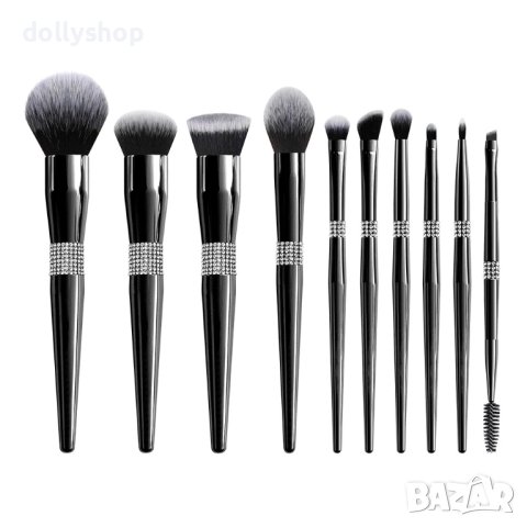 Комплект Четки за Грим с Кристали и Черни дръжки с Кожен калъф, снимка 4 - Декоративна козметика - 40278068