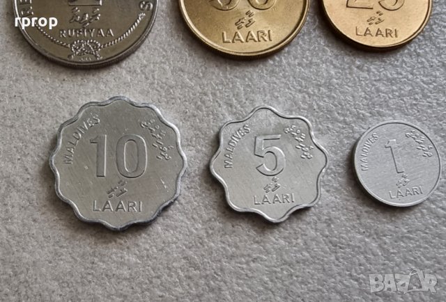 Екзотични монети. Малдиви.  Лот. 1, 5, 10, 25 , 50 лаари  и 1 рупия.  Лот. 6 бр. UNC., снимка 3 - Нумизматика и бонистика - 42340051