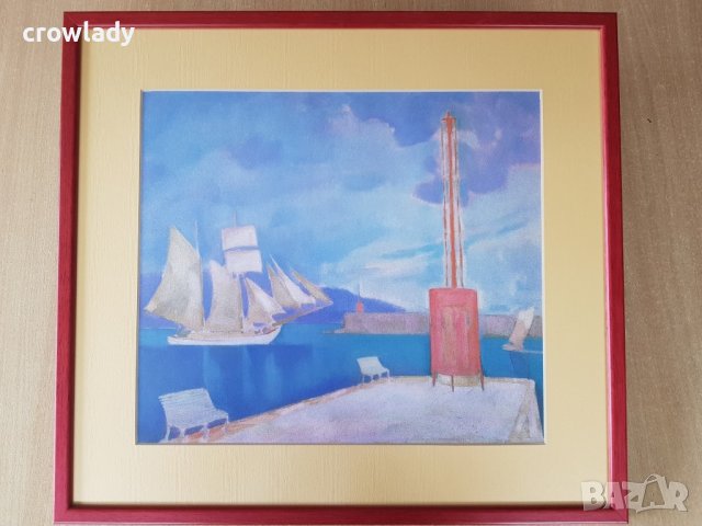 Репродукция пейзаж Пристанището на Каламата, 1911 г. на Богород Константин, снимка 2 - Картини - 42311917