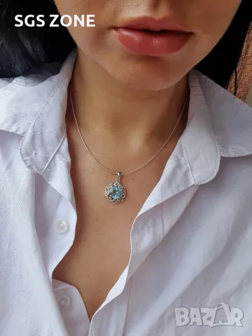 Уникален Медальон с топаз Небесно синьо, снимка 5 - Колиета, медальони, синджири - 49825022