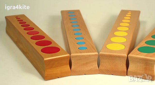 Цветни 40бр. цилиндри в 4 кутии Монтесори за възприятие и сензорика, снимка 8 - Образователни игри - 24999190
