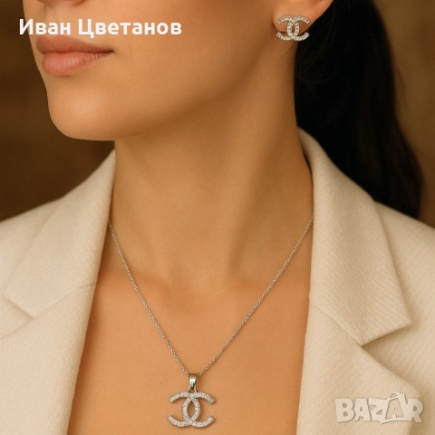 Комплект колие и обеци с луксозно излъчване/ устойчив метал