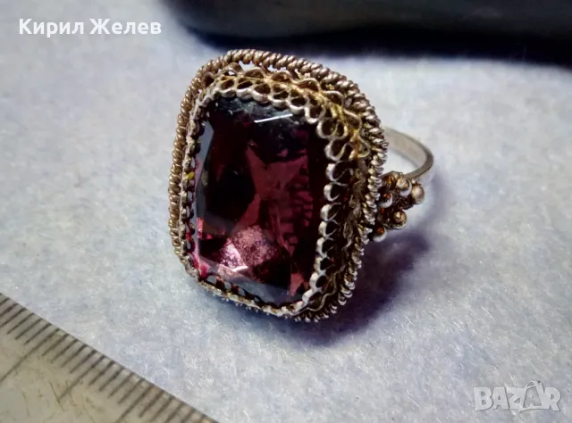 Старинен СКЪПОЦЕНЕН ФИЛИГРАНЕН СРЕБЪРЕН ПРЪСТЕН СРЕБРО 900 с ОГРОМЕН РЪЧНО ФАСЕТИРАН АМЕТИСТ 49916