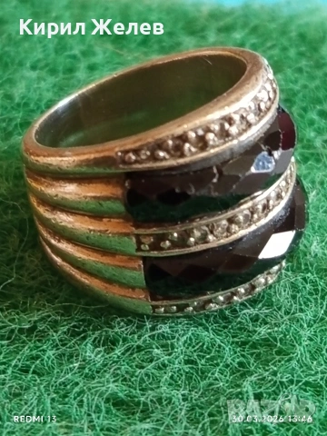 Сребърен пръстен тип халка с черен ОНИКС и малки диаманти 28660, снимка 4 - Пръстени - 54025955