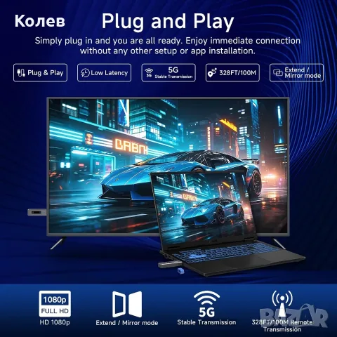 Безжичен HDMI предавател и приемник 1080P, снимка 2 - Плейъри, домашно кино, прожектори - 56440013