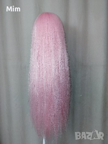 80 см. Дълга права перука в светло розово , снимка 2 - Аксесоари за коса - 42778856