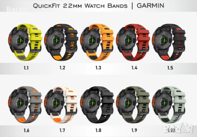 26мм/22мм QuickFit силиконови каишки за GARMIN, снимка 2 - Каишки за часовници - 53298830