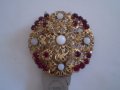 Брошка  със кристал  тип рубини Чехословакия маркирана, снимка 7