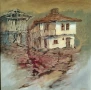 Картина, пейзаж, стари къщи, худ. Васил Бенчев (1945-2014), снимка 2