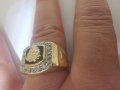 Златен мъжки пръстен с оникс и циркони , снимка 12
