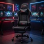 Ергономичен черен геймърски стол с поставка за крака, регулируема височина и 3D подлакътници, снимка 6
