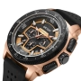 Мъжки часовник MEGIR, японски кварц, хронограф, календар, светещи стрелки, черен с розово злато, снимка 1