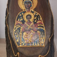 Малка икона Богородица с младенеца - изображение върху дърво, снимка 4 - Антикварни и старинни предмети - 38497268
