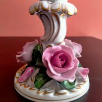 Herend Hungary Three Roses Candle Holder Hand Painted Florals Gold Candlestick Свещница , снимка 10 - Колекции - 40384185