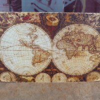 Карта метална табела Земно кълбо глобус стара атлас морета континенти, снимка 1 - Декорация за дома - 42593549