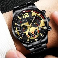 Луксозен Мъжки часовник бизнес класа DEYROS"Черен-Златист", снимка 4 - Мъжки - 42748280