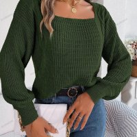 Небрежен едноцветен дамски плетен пуловер с квадратно деколте, 3цвята - 023 , снимка 3 - Блузи с дълъг ръкав и пуловери - 42237722