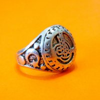 Уникално стар красив мъжки сребърен пръстен с тугра, тура полумесецът и звездата, турски пръстен, , снимка 1 - Пръстени - 38759062