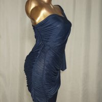 М Елегантна Тъмно синя еластична,рокля с един ръкав, снимка 5 - Рокли - 37361319