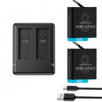Комплект зарядно устройство + 2бр. Батерии за GoPro Hero 8 Black, 1220mAh, Li-ion