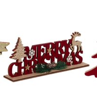 3 броя Дървени коледни фигурки за Коледна украса, Merry Christmas Елха и Ангелче, снимка 1 - Декорация за дома - 42704745