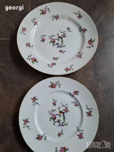 limoges две кръгли плата с цветя и райски птици 8/5, снимка 1