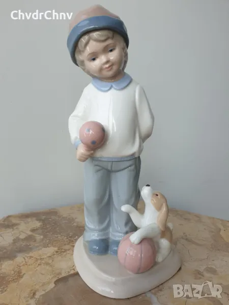 2бр Leonardo статуетки/ЛЕОНАРДО английска порцеланова фигура/ангел-момче с куче-момиче с цветя, снимка 1
