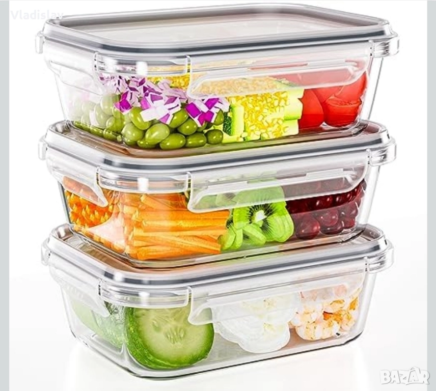 Стъклени кутии за съхранение на храна TUSEASY с капак 3бр. комплект, снимка 1