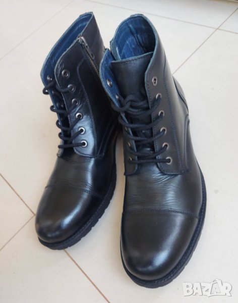 нови мъжки черни високи боти RESERVED естествена кожа 45 номер, снимка 1
