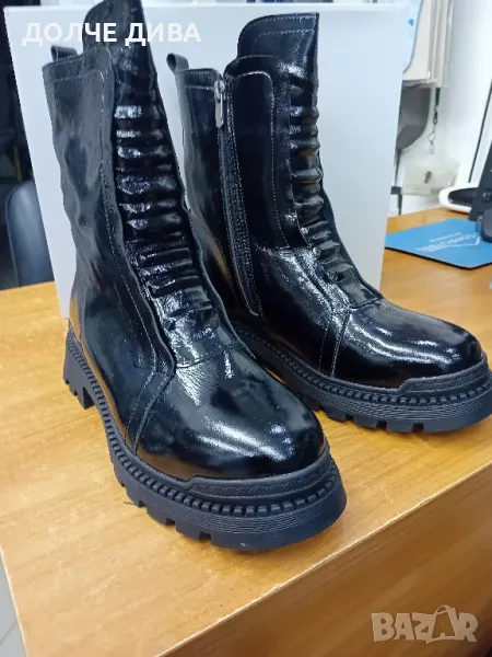 Намаление - ДАМ.БОТИ 1106 естествена кожа черен лак, снимка 1