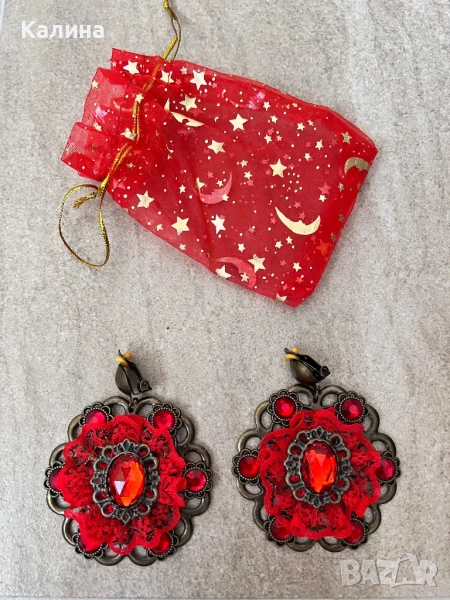 ЧИСТО НОВИ Ръчно изработени обеци в червено, снимка 1
