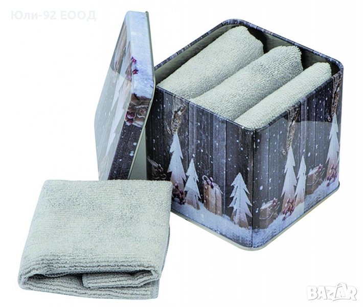  Комплект четири микрофибърни кърпи в метална кутия със зимен мотив, снимка 1