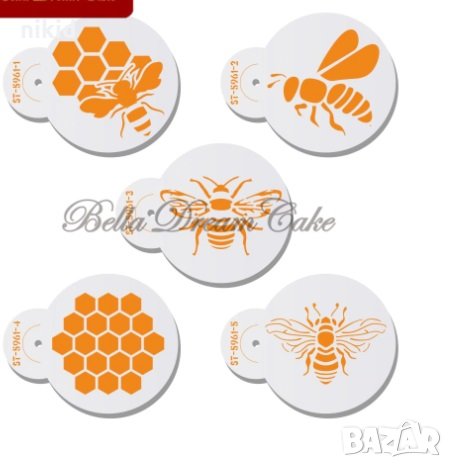 5 бр пчела пчелна пита шаблона шаблони стенсили спрей за мъфини кафе торта украса сладки , снимка 1