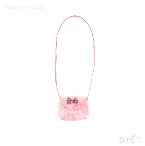 Детска чанта, розова, кожена с панделка, 17см, снимка 1